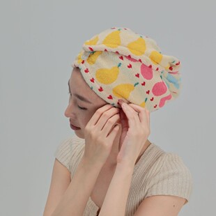 “粉黄梨干发帽”可爱水果干发帽ins风浴室超强吸水干发帽精梳棉