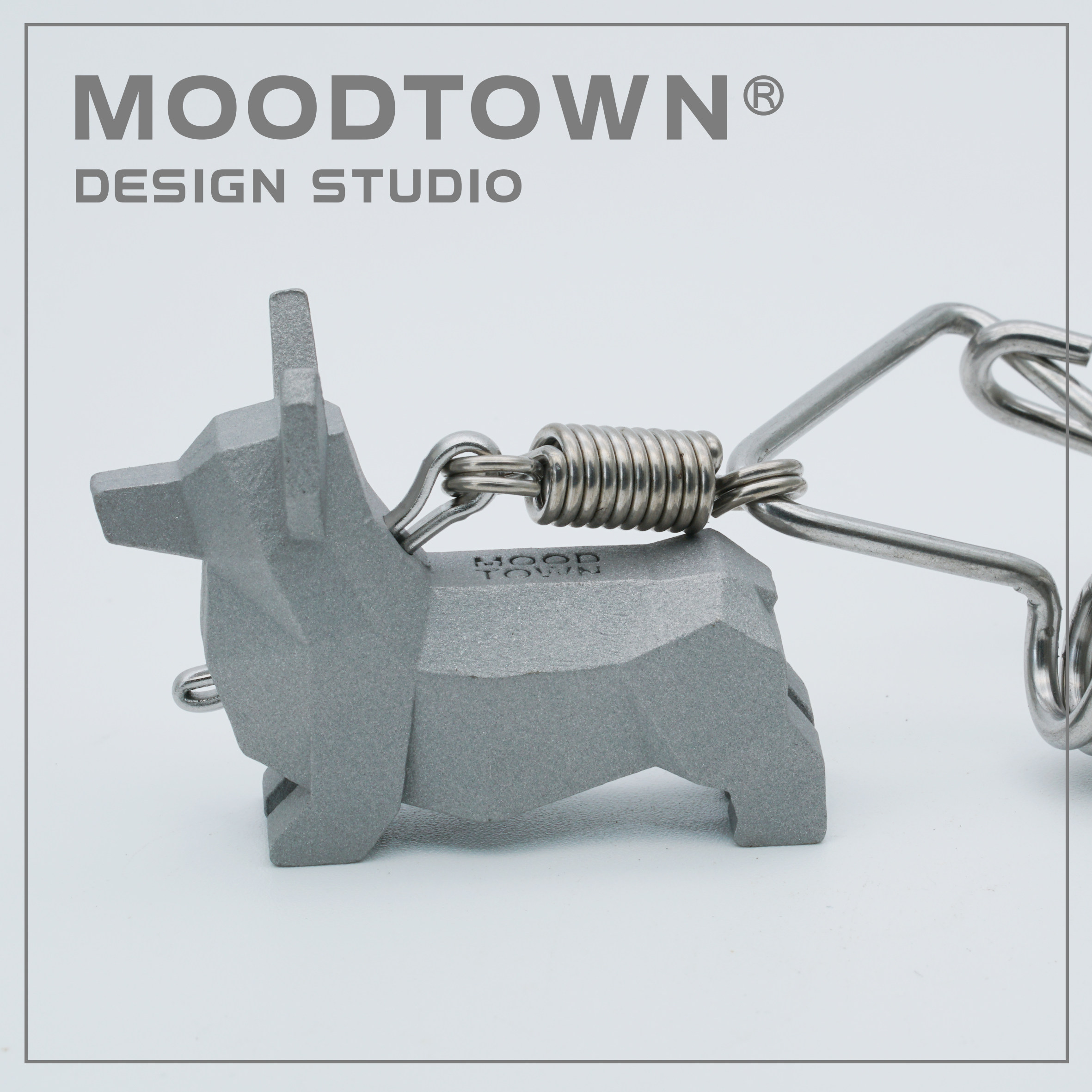 模范镇moodtown原创复古工业风纯不锈钢礼品钥匙扣挂件-柯基犬