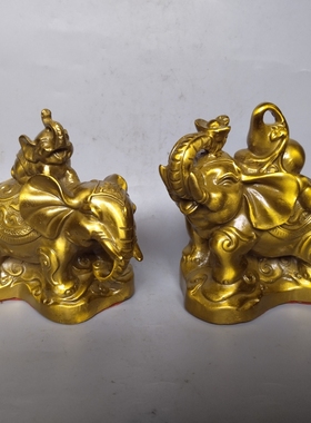 铜象摆件一对母子葫芦小象工艺品