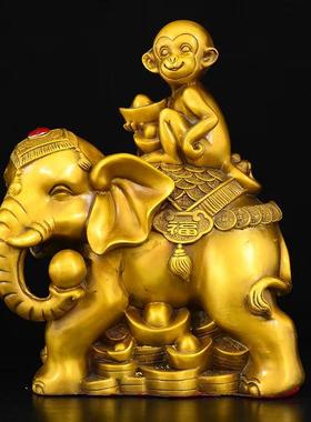 铜大象猴子封侯拜相招财中式摆件