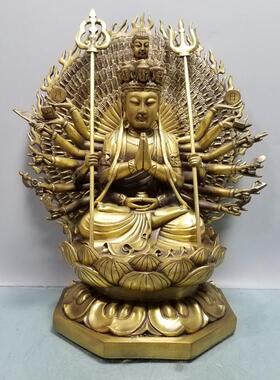 铜千手观音带靠背坐像家居摆件