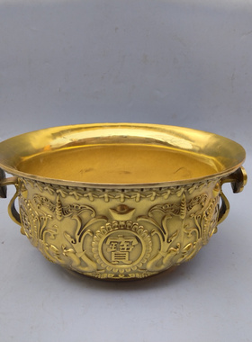 如意聚宝盆摆件铜双耳招财门厅