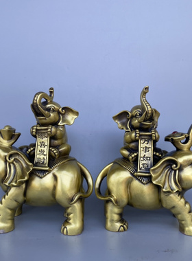 黄铜招财铜大象一家四口一对摆件