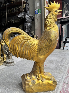 铜鸡摆件大号公鸡福字元宝招财