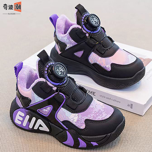 女童鞋子冬季2025新款加绒保暖二棉运动鞋女孩皮面防水儿童跑步鞋