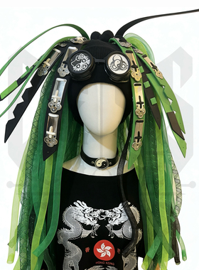 暗码牌双马尾-重工款定制绿色霸王绿姬赛博哥特Cyberlox 假发头饰