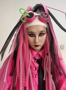 暗码牌-亚文化定制金粉世家单马尾赛博哥特Cyberlox fall头饰