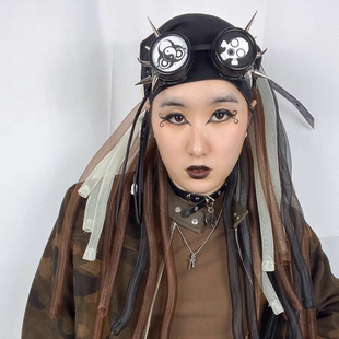 暗码牌-定制亚文化秋冬诧寂咖色双单尾赛博哥特Cyberlox fall头饰