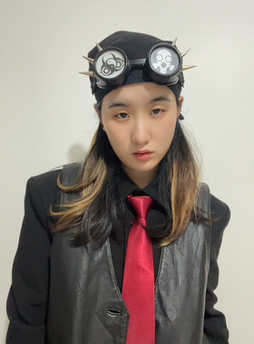 暗码牌阴阳铆钉护目镜-亚文化赛博哥特风黑色朋克漫展cos护目镜