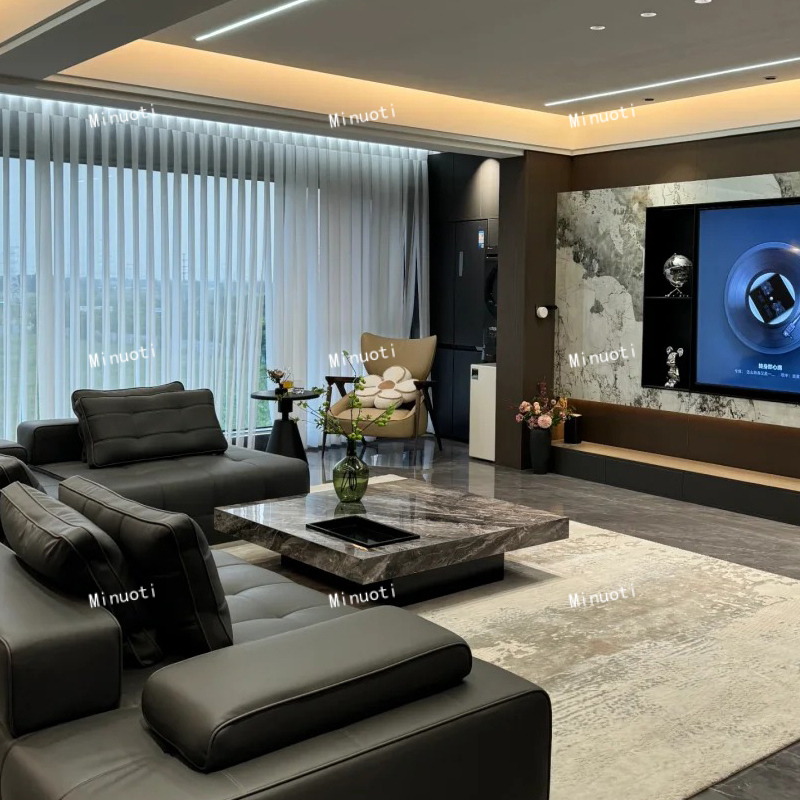 Minuoti 岩板茶几正方形客厅大户型极简方盒子网红设计师威尼斯棕