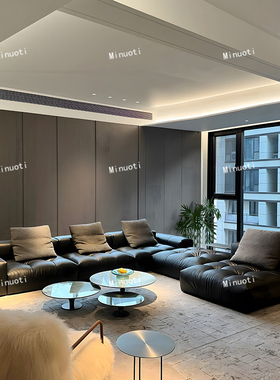 Minuoti  saba像素全真皮沙发别墅客厅大平层设计师模块沙发组合