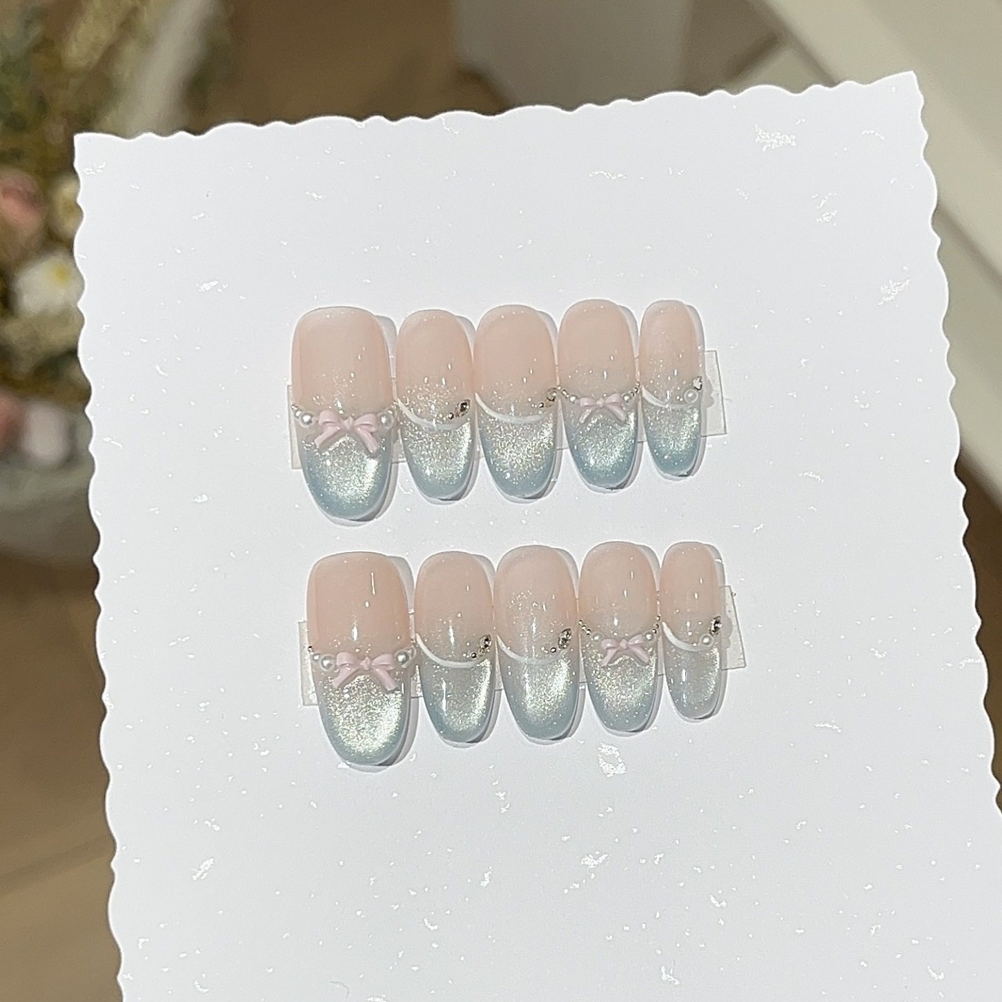 奶霜芭蕾蝴蝶结冰蓝猫眼手工甜美miu系纯欲玻璃珠温柔日常穿戴甲,彩妆/香水/美妆工具,穿戴甲/甲片,淘宝优惠券,粉丝福利购,淘宝优惠卷