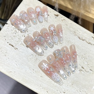 冰雪时光冰透猫眼雪花花环秋冬清透氛围感甜美手工2025圣诞穿戴甲