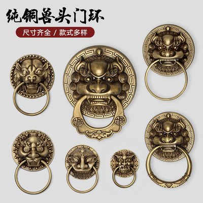 纯铜大门拉手兽头门环狮子头麒麟虎头仿古把手复古木门全铜拉手