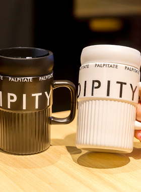 陶瓷杯女士新款2025水杯高颜值带盖杯子男生款茶杯情侣拧盖马克杯