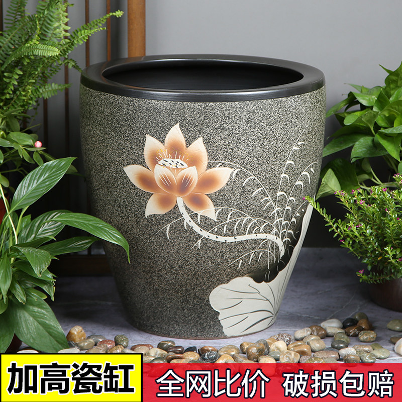 加高款古法鱼缸字画卷收纳缸造景金鱼盆碗莲景德镇陶瓷花盆荷花缸
