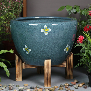 陶瓷水缸荷花缸碗莲睡莲金鱼缸造景古法加湿特大号沉香木盆锦鲤缸