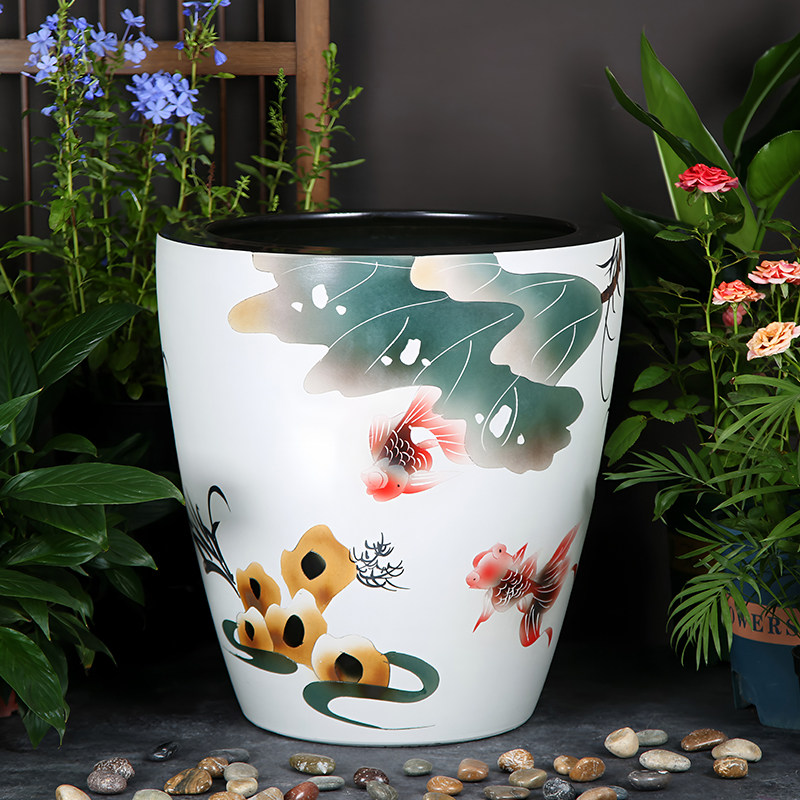 加高长筒字画卷缸阳台金鱼缸荷花缸睡莲造景假山石庭院屋檐蓄水缸