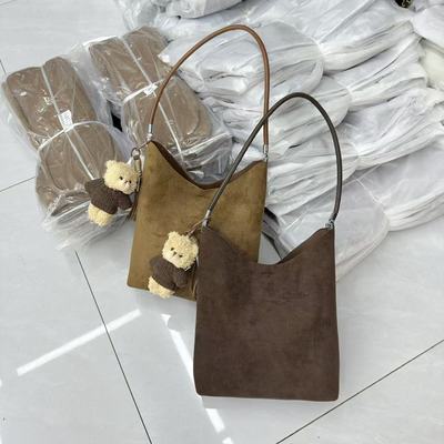 复古简约麂皮绒腋下托特包女式2025新款潮流时尚手提包通勤单肩包