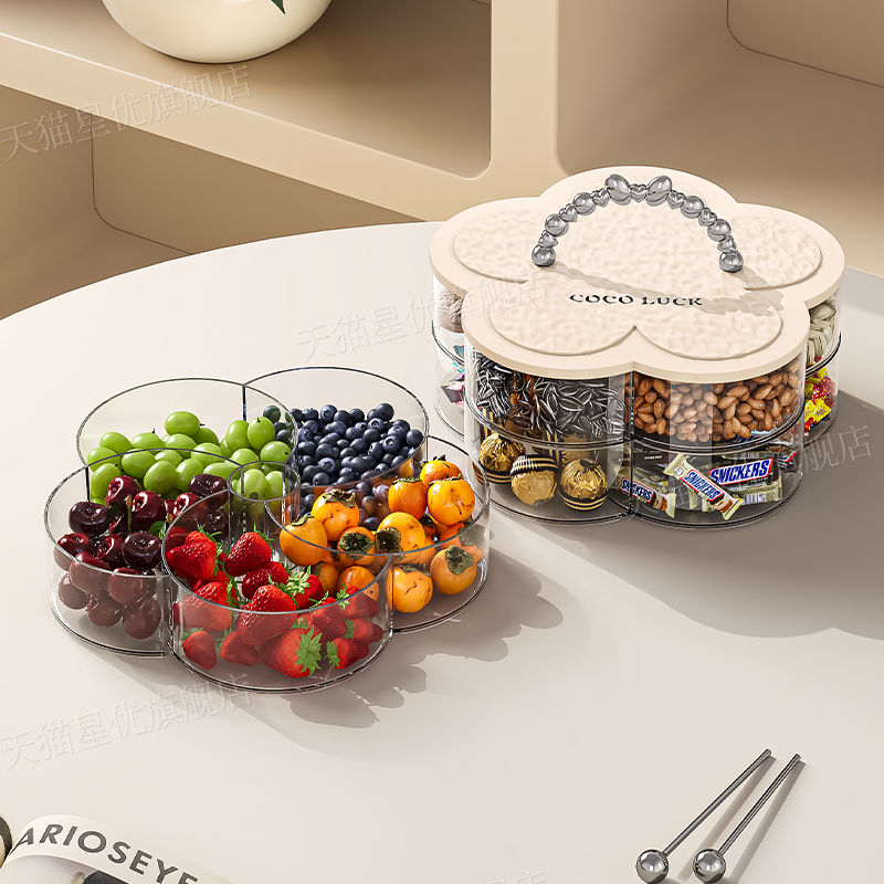 家用高颜值糖果盒轻奢茶几坚果瓜子分格零食收纳盘多层带盖水果盒