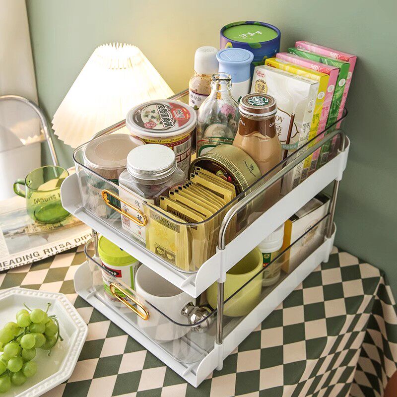 餐桌收纳神器桌面置物架零食架子客厅茶几双层杯架水杯饭桌上台面