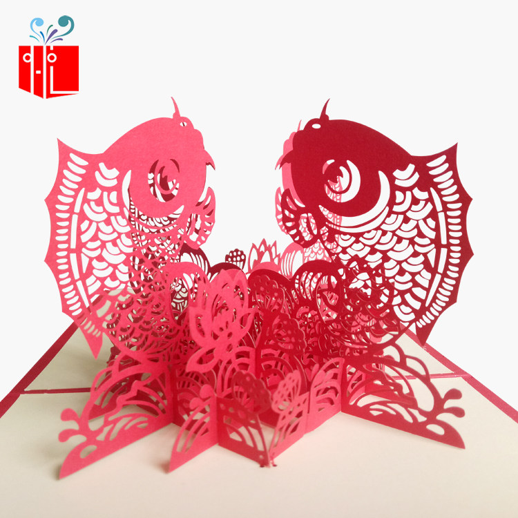 新年贺卡3d立体年年有鱼中国风创意手工diy镂空纸雕卡定制祝福语