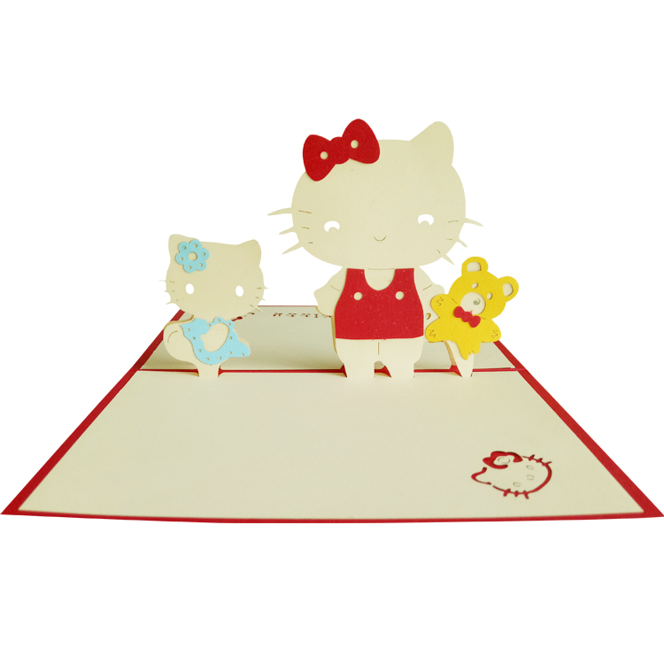 hellokitty猫儿童节小朋友生日立体贺卡 卡通创意diy剪纸3d卡片