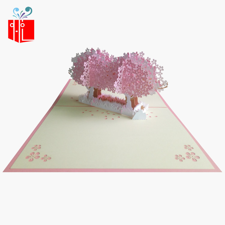 国庆节樱花林3d立体贺卡元旦礼物创意卡片折叠明信片爱情新年卡