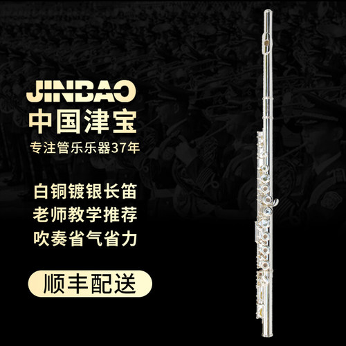 津宝长笛JBFL-5238S闭孔开孔两用键曲列式附E键C调16孔考级镀银