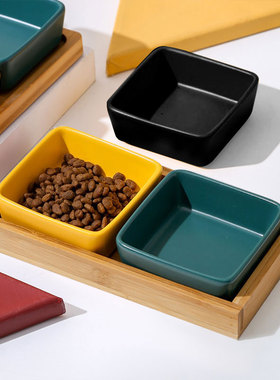 猫碗幼猫专用碗陶瓷猫食盆猫咪零食小猫仓鼠迷你浅口鸟食盒四方碟