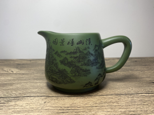 孙氏制陶 宜兴紫砂壶 茶具 公道杯 原矿稀有绿泥 溪山腾景图300CC