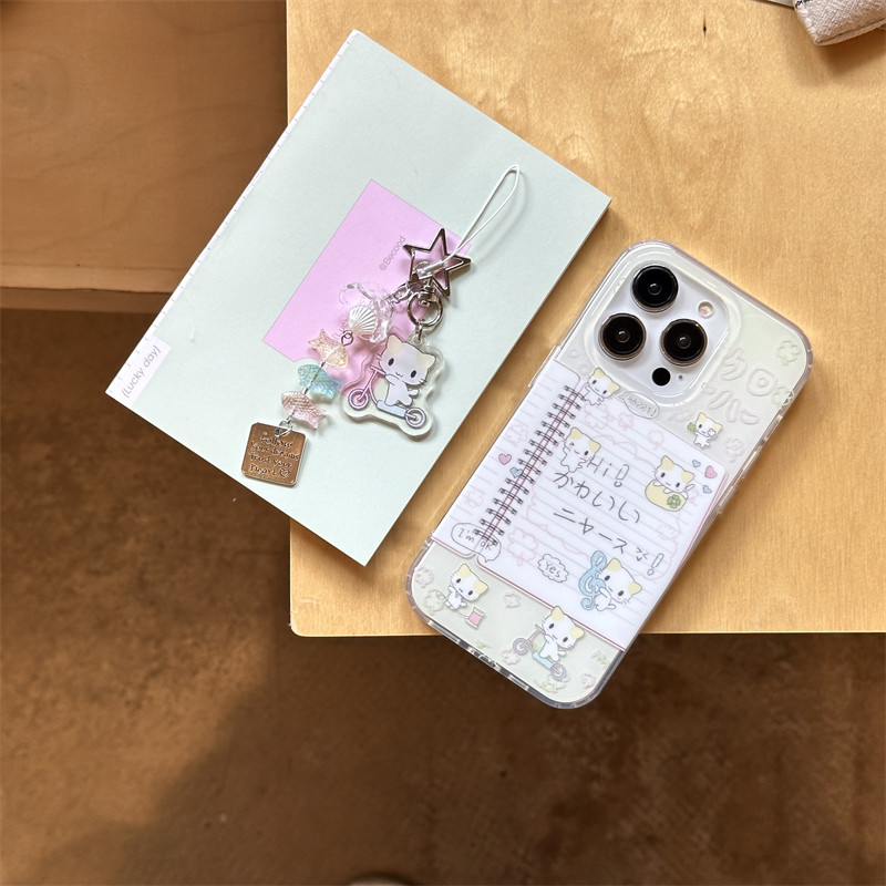 ins风卡通可爱四叶草日记本棉花糖猫咪苹果13适用手机壳iphone16promax新款15p双层14女款带链条保护套软壳潮图片