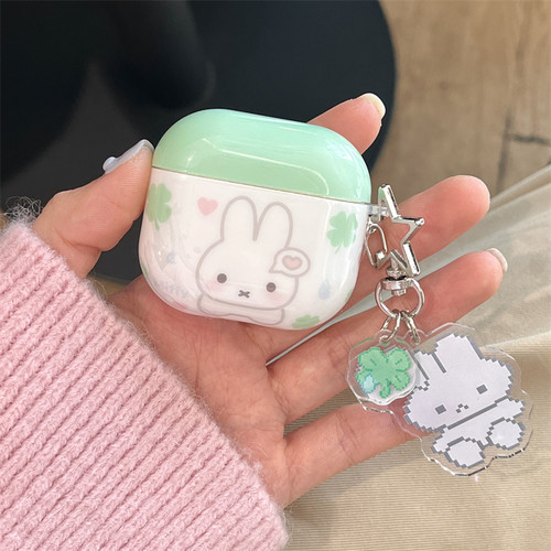 韩风ins小清新绿色四叶草兔子适用AirPods4保护套AirPodsPro3代苹果耳机套airpods1/2无线蓝牙耳机软壳带挂件