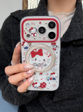 360旋转一体支点壳适用苹果17promax手机壳iphone16pro可爱卡通哈喽kt猫15pm磨砂双层17pm新款全包防摔保护套