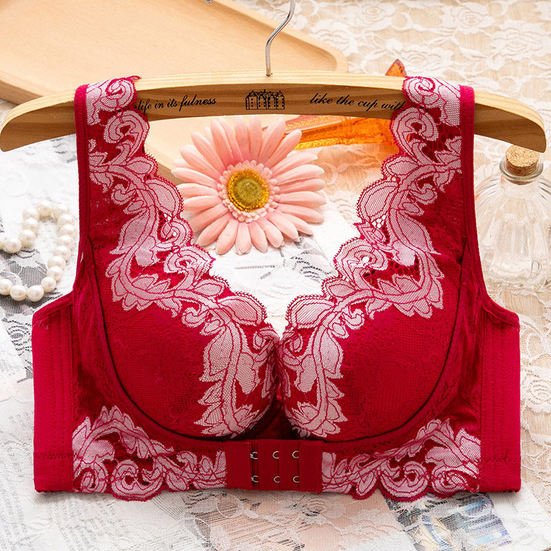 女内衣前扣无钢圈聚拢收副乳调整型美胸背心式文胸中模杯性感胸罩