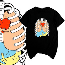 T恤 拥抱爱心live搞笑恶搞解剖图骨架骷髅卡通动漫男女短袖