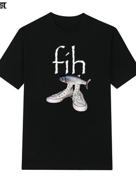鱼鞋Fih Shoes Fish Funny搞笑恶搞字母运动鞋嘻哈短袖T恤男女