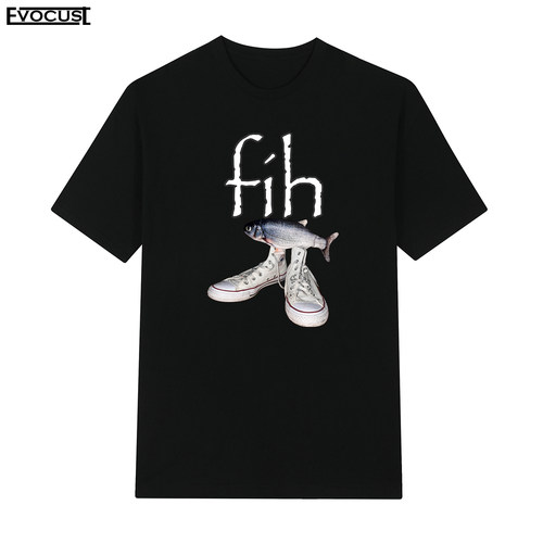 鱼鞋Fih Shoes Fish Funny搞笑恶搞字母运动鞋嘻哈短袖T恤男女