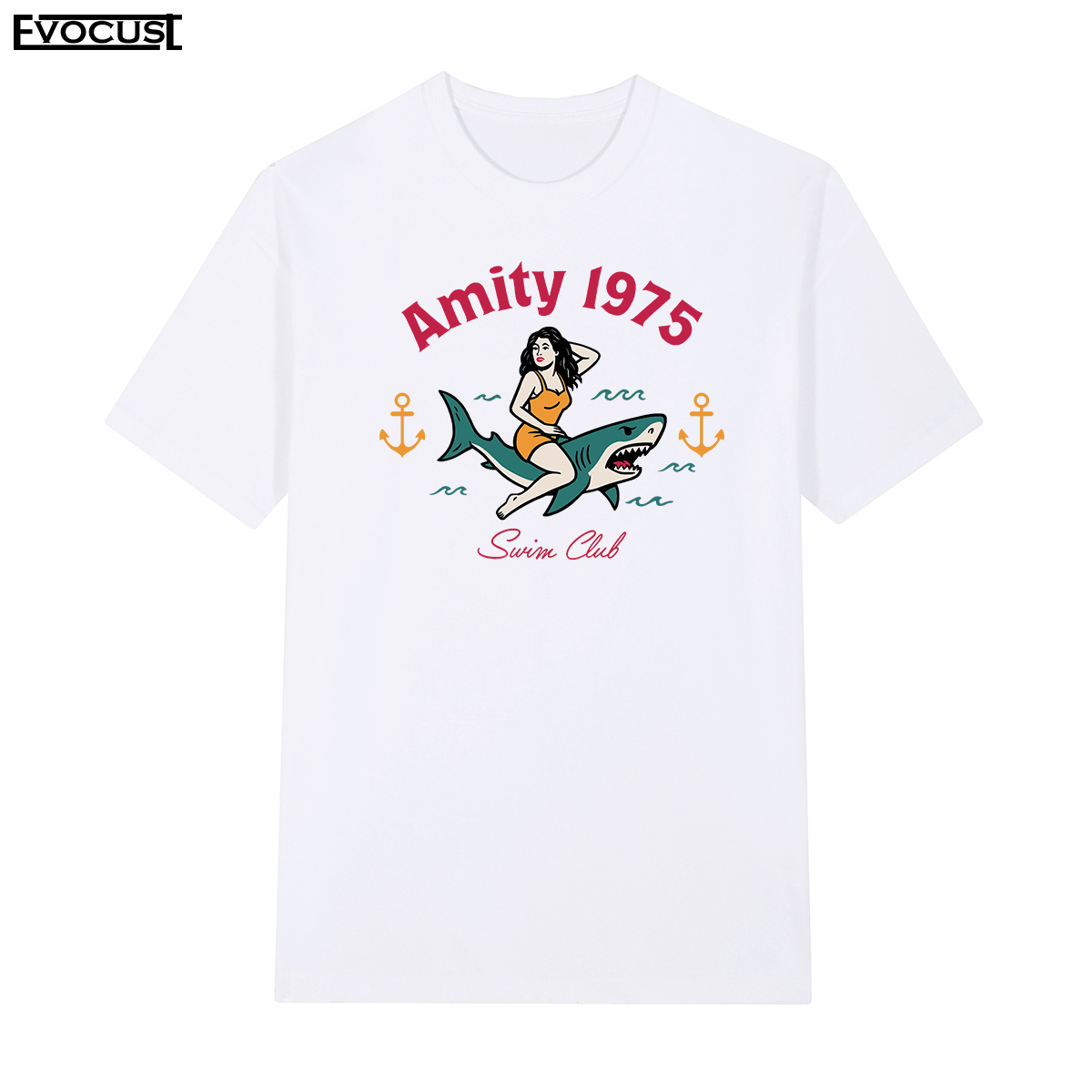 大白鲨Jaws Amity1975史蒂文斯皮尔伯格ins复古短袖T恤男女街头