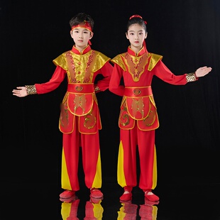 儿童喜庆打鼓服演出服新款腰鼓服鼓舞威风锣鼓服中国鼓大鼓服装红