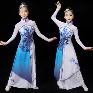 儿童古典舞演出服女童飘逸中国风青花瓷少儿扇子舞伞舞古筝表演服