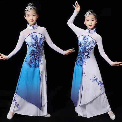 女童飘逸中国风少儿古筝演出服