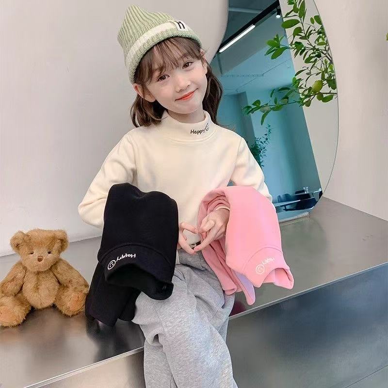 秋冬装新款女童德绒保暖长袖上衣女中大童内搭柔软儿童打底衫女潮