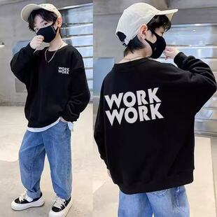 2026秋冬季中大童男装加绒保暖卫衣帅气百搭男童时尚圆领打底上衣