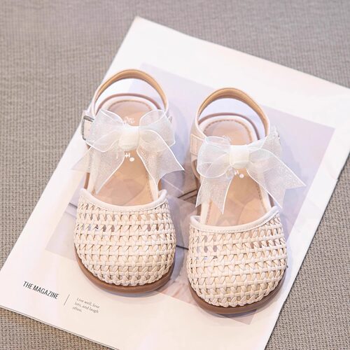 真皮芭蕾风女童公主编织凉鞋