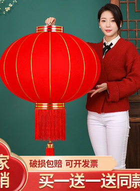 大红灯笼2026新款户外防水大门口挂饰一对全红无字新年植绒宫灯