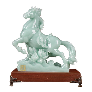 招财玉石马摆件前程似锦生肖马新中式客厅酒柜玄关装饰办公室摆设