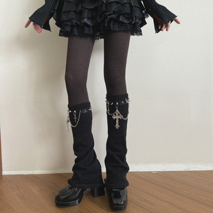 袜贵人秋冬新品亮丝裤袜亚文化金属十字架腿环喇叭保暖袜套腿套女