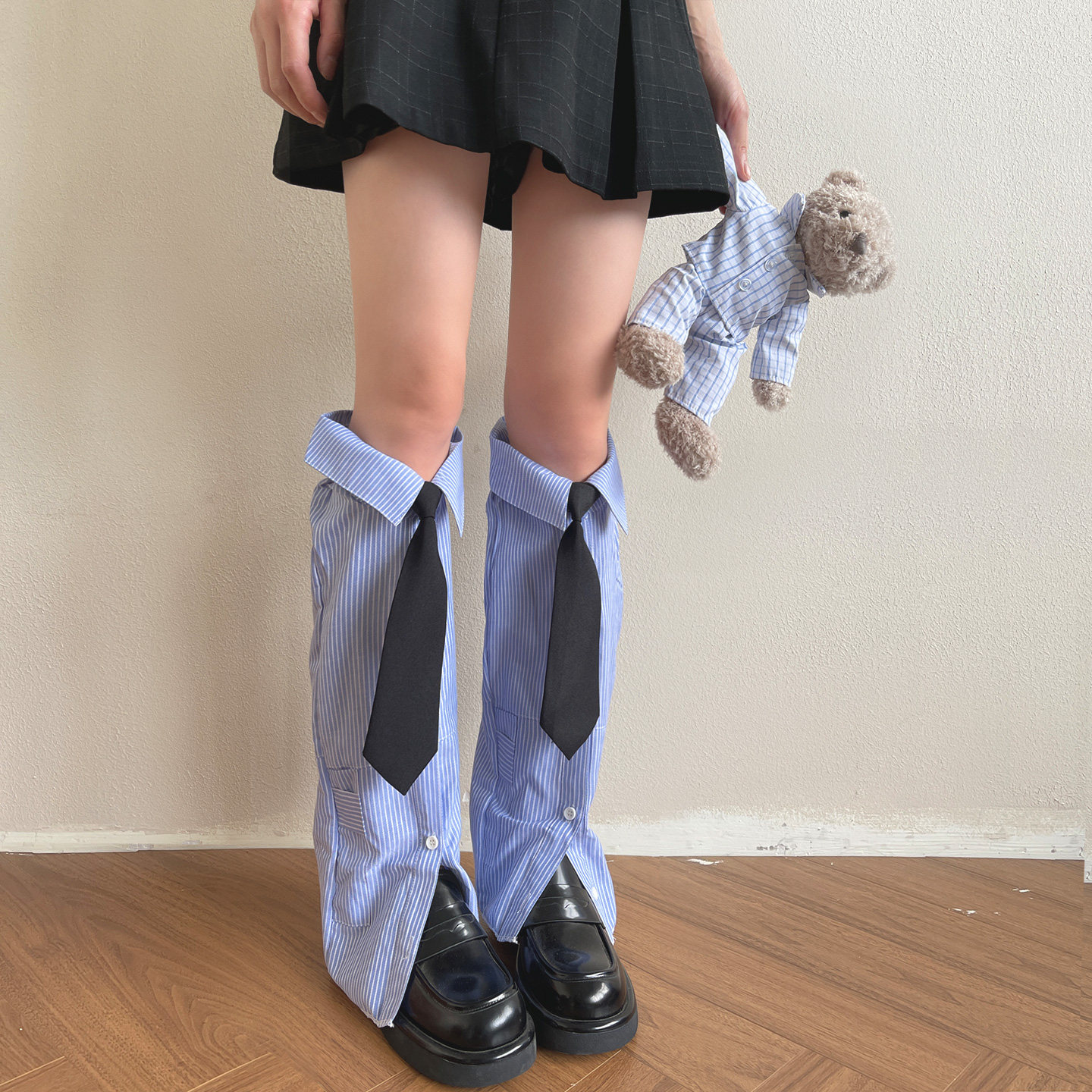 袜贵人新品蓝色海军条纹衬衫领时髦纽扣喇叭袜套jk领带薄款腿套女,女士内衣/男士内衣/家居服,中筒袜,淘宝优惠券,粉丝福利购,淘宝优惠卷