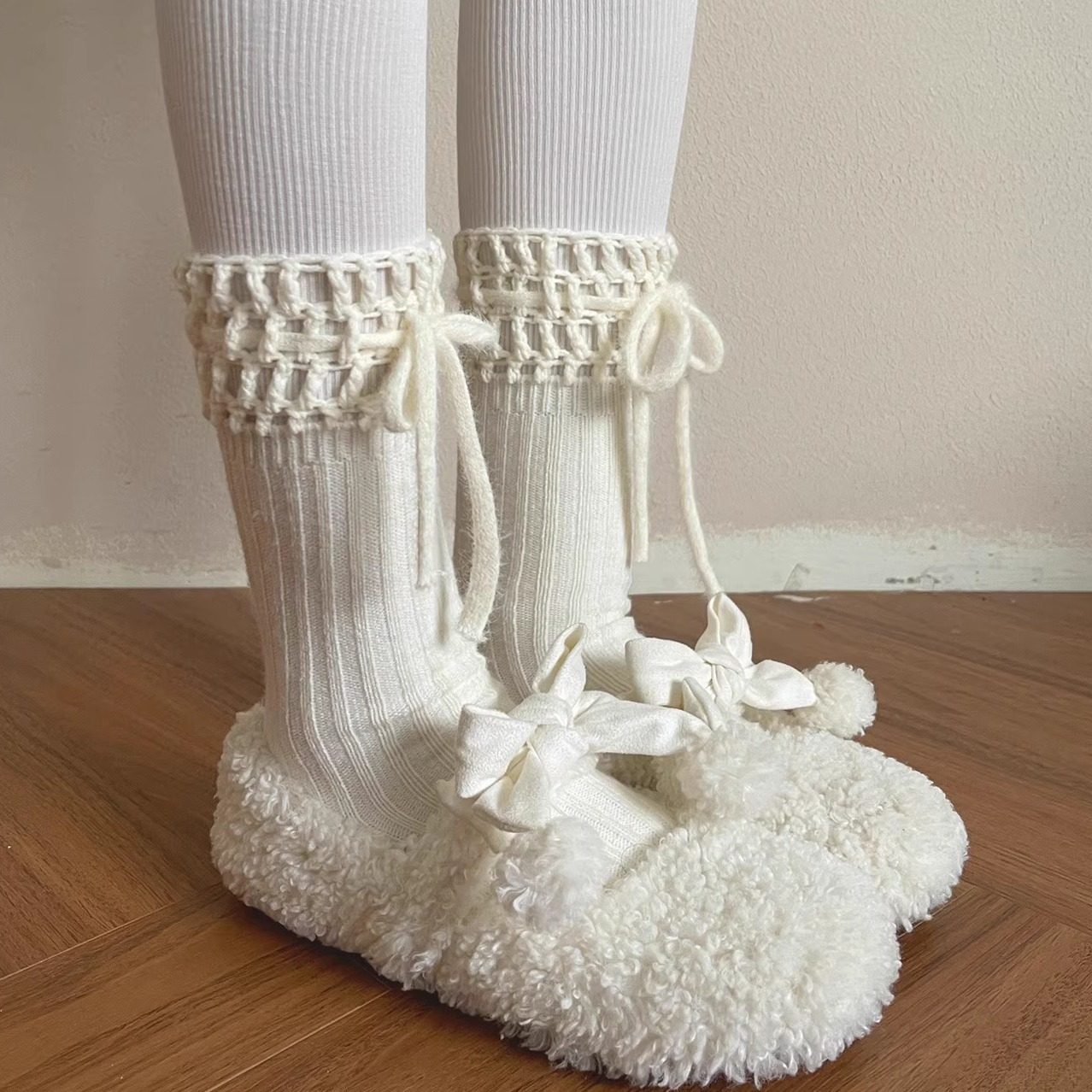 袜贵人秋冬新品自制款手工穿带毛线结钩针宽条少女花边中筒堆堆袜,女士内衣/男士内衣/家居服,中筒袜,淘宝优惠券,粉丝福利购,淘宝优惠卷